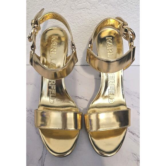 New! KARL LAGERFELD Paris Women's Gold Dress Sandals Size 6.5 - Picture 3 of 9